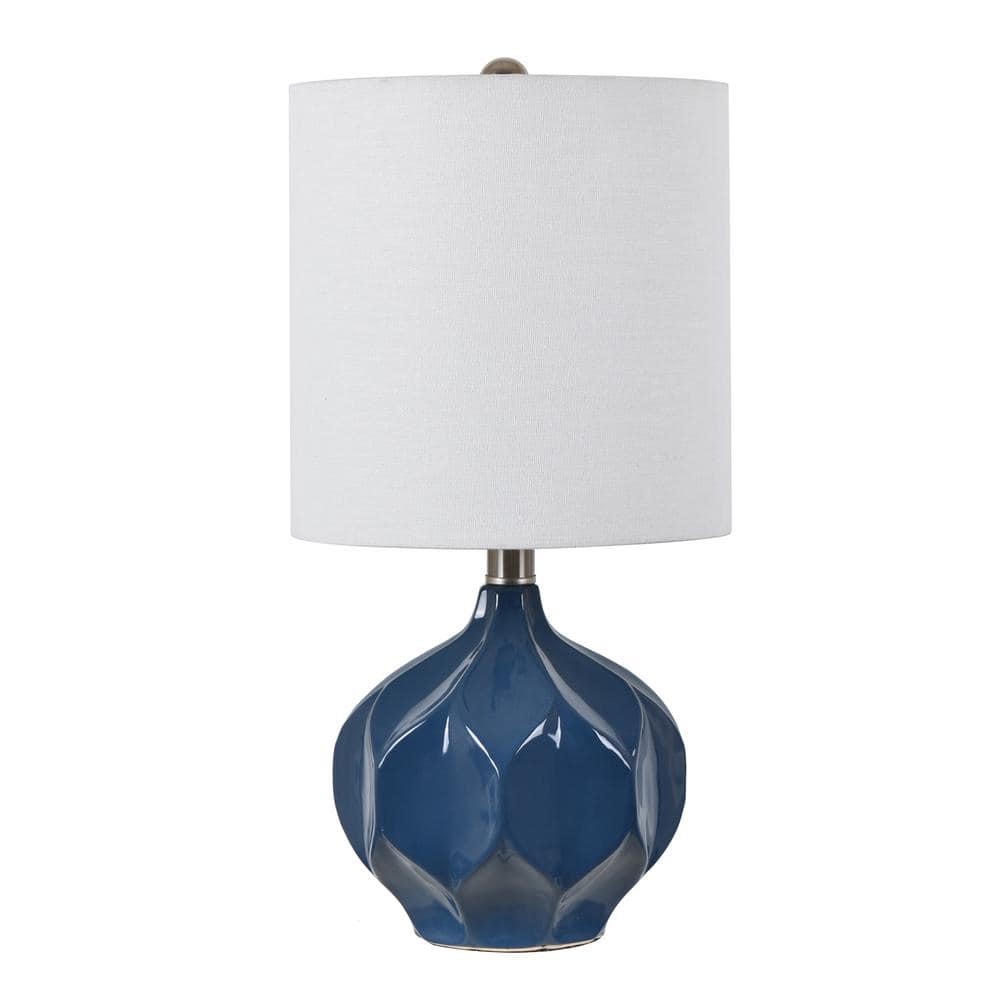 18.5" Blue Ceramic Table Lamp with White Shade