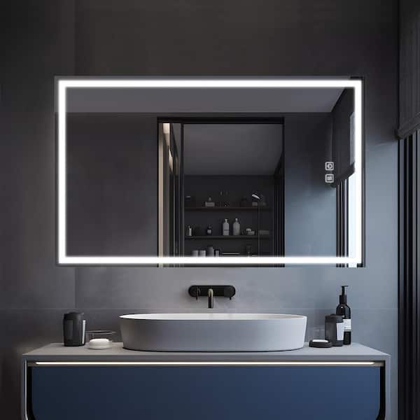 Dovelina 59 in. W x 35 in. H Large Rectangular Frameless Anti-Fog Wall Bathroom Vanity Mirror