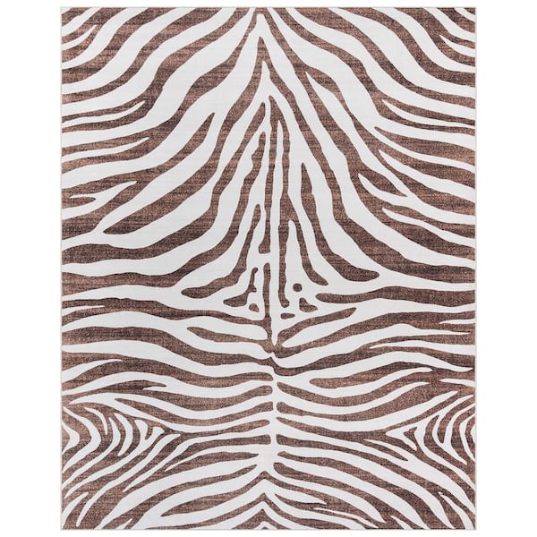 Gertmenian Crystal Print Zebra Ivory/Brown 9 ft. x 13 ft. Striped Digitally Printed Polyester Area Rug