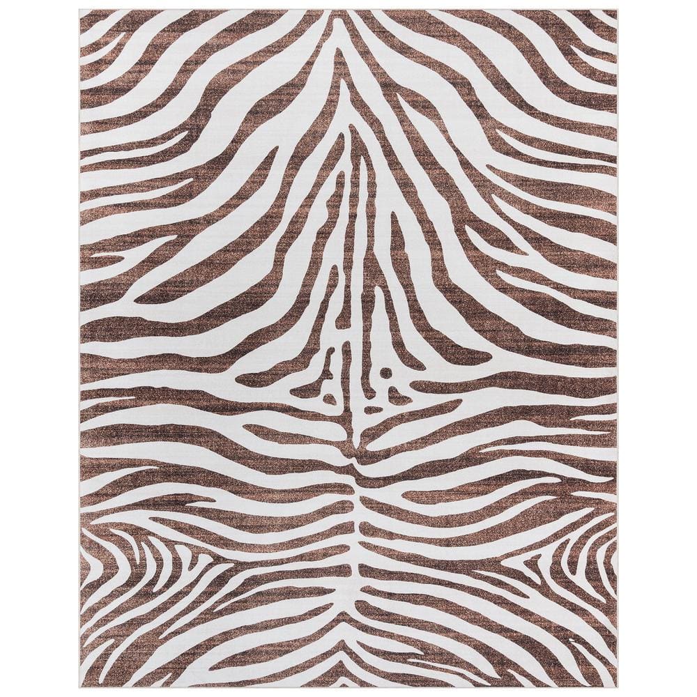 Ivory and Brown Zebra Print 8' x 10' Synthetic Area Rug