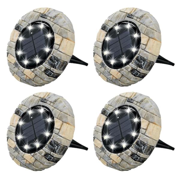Bell + Howell 6000K Ultra Solar Powered Slate Like Outdoor Integrated LED Landscape Path Disk Lights (4-Pack)