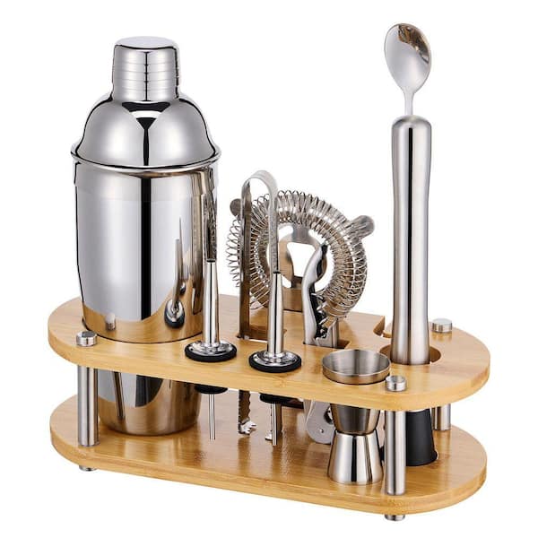 11-Piece Stainless Steel Bartender Kit with Bamboo Stand, Bar Tools Set for Cocktail Making, Home Bar