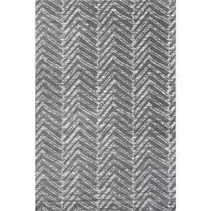 Rosanne Geometric Herringbone Dark Gray 5 ft. x 7 ft. Area Rug