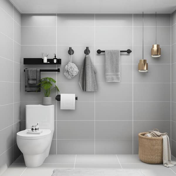 4-Piece Bath Hardware Set with Towel Hook and Toilet Paper Holder and Towel Bar Wall Mount Accessory Set in Matte Black