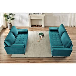 Monahan 2-piece Greenish Blue Velvet Living Room Set
