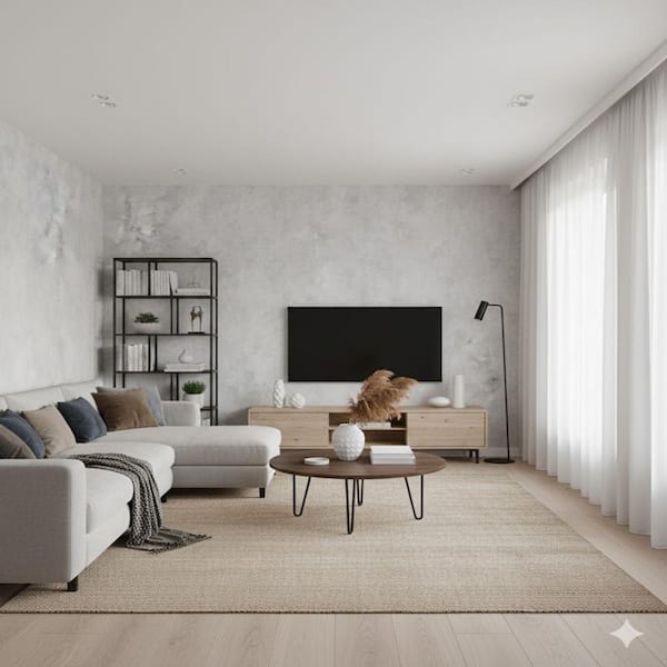 The Loft Collection Silver Concrete Effect Matte Finish Vinyl on Non-Woven Non-Pasted Wallpaper Roll