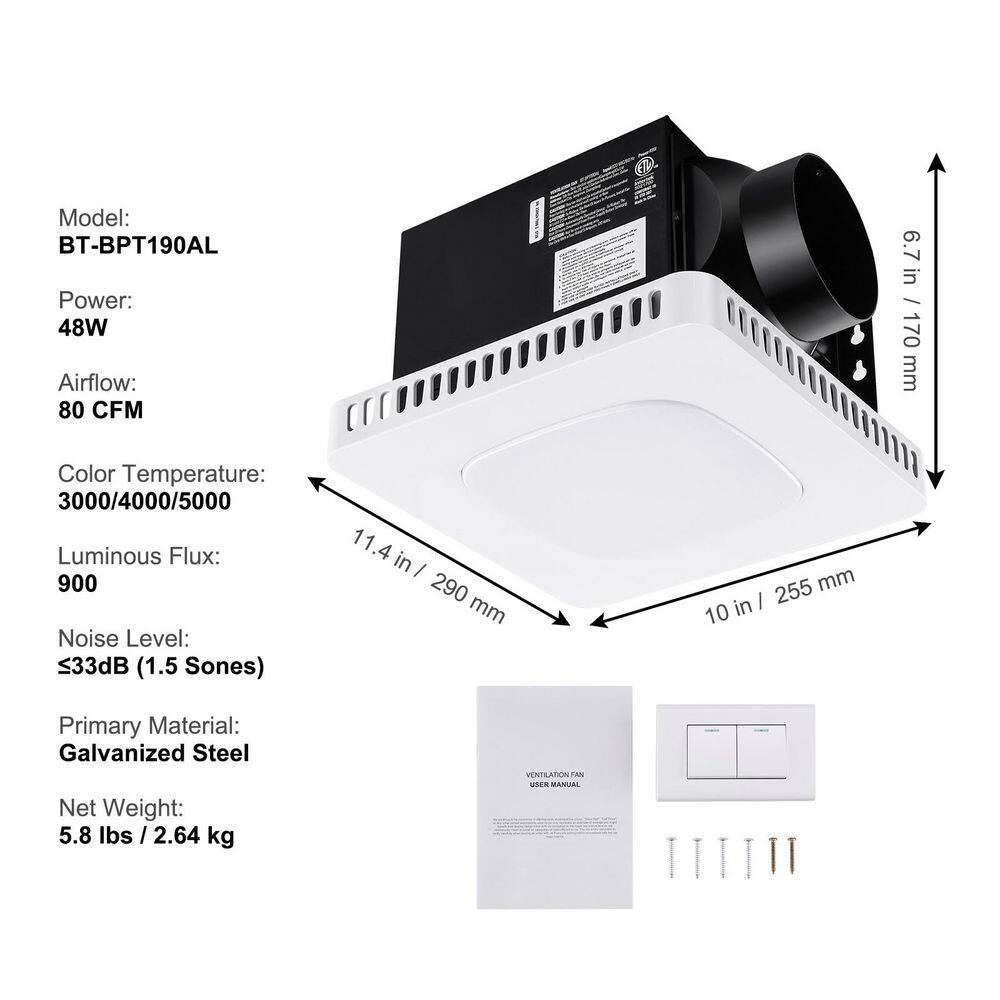 White LED Bathroom Ceiling Exhaust Fan with Galvanized Steel Housing