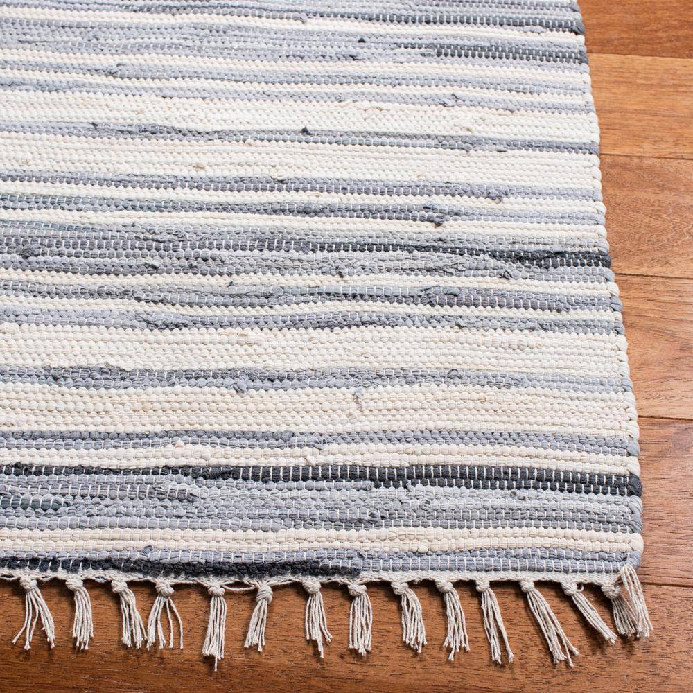 Ivory and Grey Striped Handwoven Wool-Cotton Area Rug, 2' x 3'