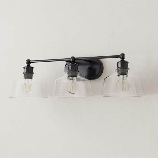 Singleton 26.5 in. 3-Light Matte Black Vanity Light with Clear Glass Shades
