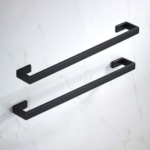 Bath 24 in. Square Wall Mounted Towel Bar Stainless Steel Towel Hanger in Matte Black (2-Pack)