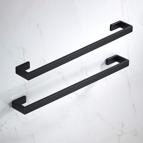 ATKING Bath 24 in. Square Wall Mounted Towel Bar Stainless Steel Towel Hanger in Matte Black (2-Pack)