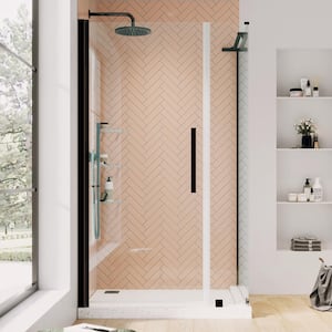 Pasadena 36-1/2 in. W x 72 in. H Square Pivot Frameless Corner Shower Enclosure in Oil Rubbed Bronze with Shelves