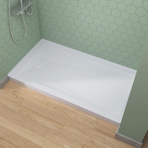 60 in. x 32 in. Single Threshold Alcove Floor Shower Pan Base with Left Drain in White