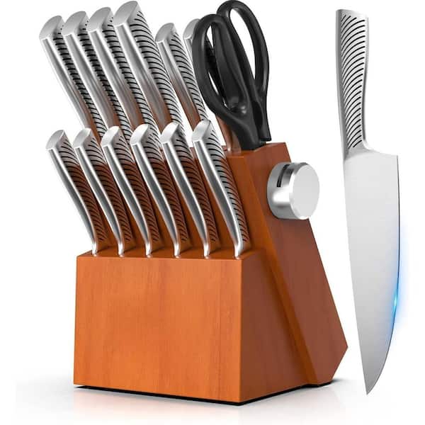 14-Piece Razor Sharp Japanese High Carbon Stainless Steel Kitchen Knife Set with Built-in Sharpener, Ergonomic Handle
