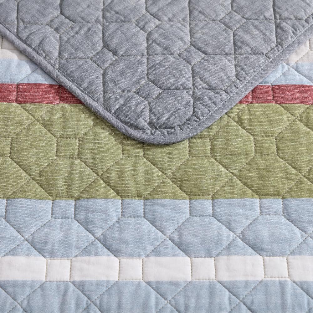 Gray and Multicolor Cotton Full Quilt Set with Reversible Design