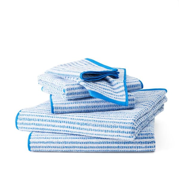 Striped Reversible Terry Organic Cotton Blue 6-Piece Bath Set