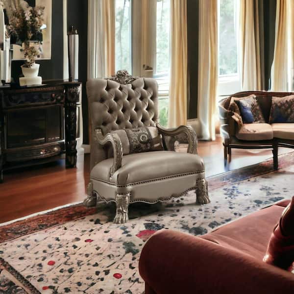 HomeRoots Bone Armchair Set of 1 with Nail head Trim and Tufted Cushions