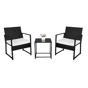 3-Piece Wicker Outdoor Bistro Set with White Cushions