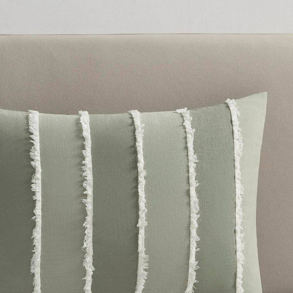 Sage Green Cotton Striped Queen Duvet Cover Set