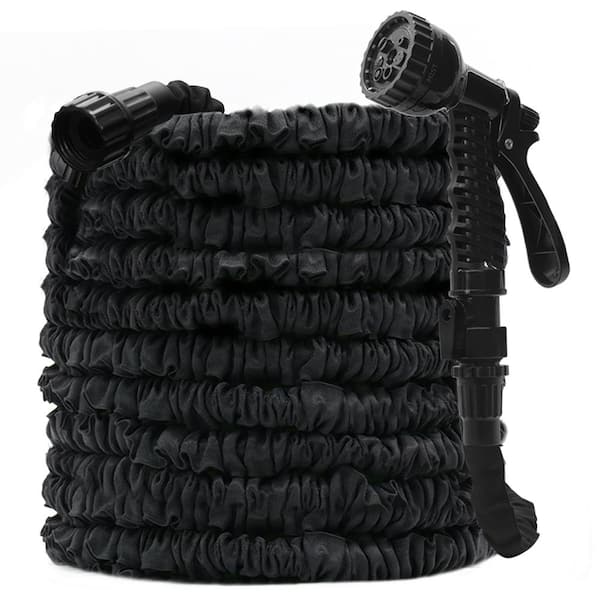 3/4 in. x 100 ft. Expandable Water Hose with 7 Function Spray Nozzle, Outdoor Garden Hose, Black