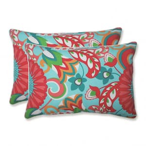 Floral Green Rectangular Outdoor Lumbar Throw Pillow 2-Pack