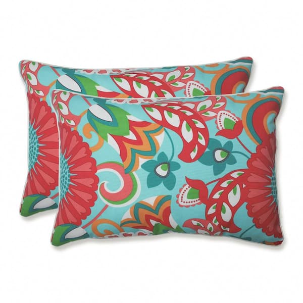 Pillow Perfect Floral Green Rectangular Outdoor Lumbar Throw Pillow 2-Pack