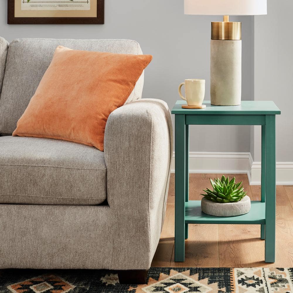 Unfinished Natural Pine Wood Square End Table with Shelf