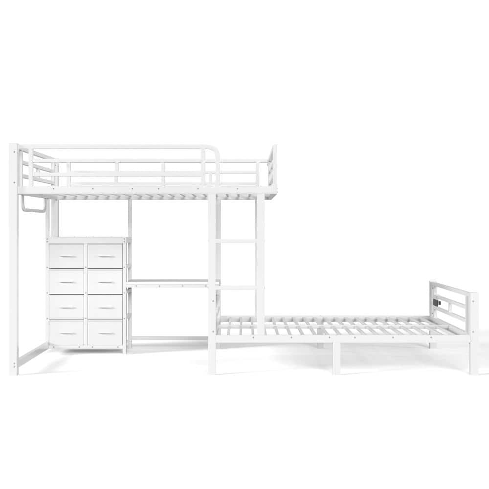 White Full Full Wood Loft Bed with 8 Storage Drawers, Shelves, Desk, Hanging Rod and USB durable construction price history on PriceWatchPro