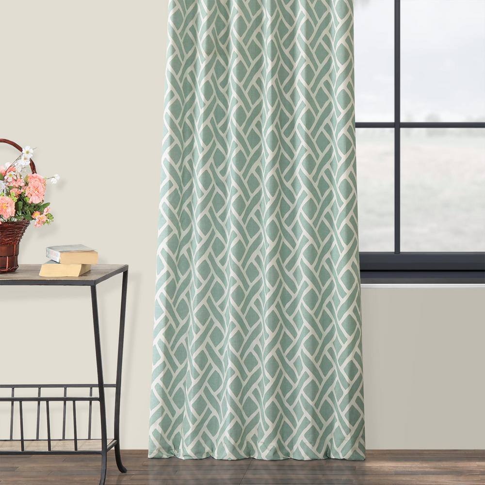 Aqua Geometric Cotton Room-Darkening Curtain Panel, 50" x 108"