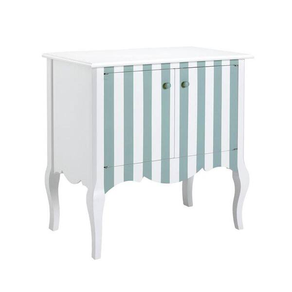 Unbranded 35 in. W Louisa White and Blue Stripe 35 in. W Cabinet