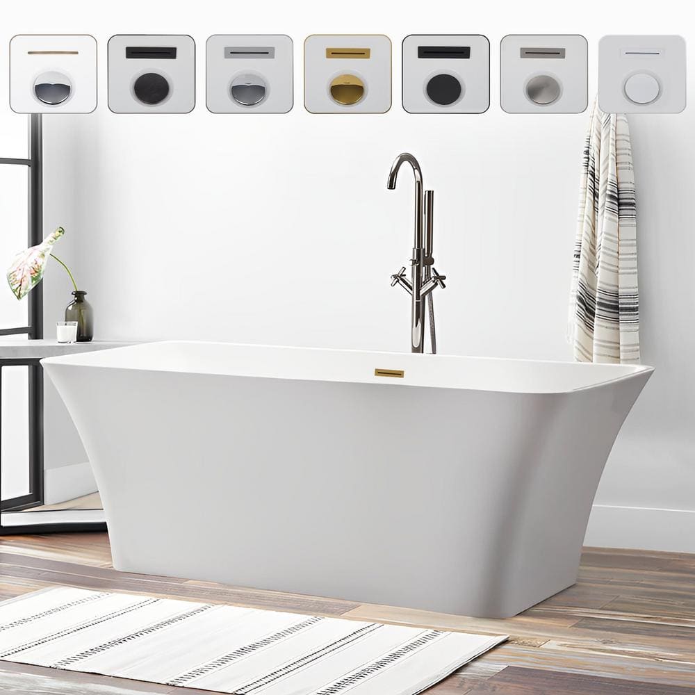 White and Titanium Gold 67'' Freestanding Acrylic Bathtub
