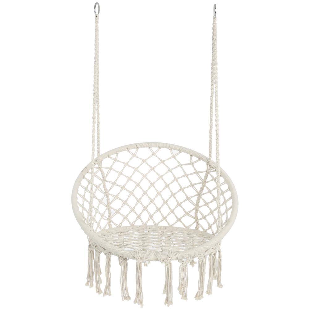 1-Piece Outdoor Beige Sling Porch Swing Chair Max 330 Lbs for Garden Porch 