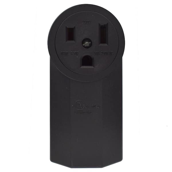 50 Amp 250-Volt, NEMA 6-50R Surface Mount Power Outlet, Single Straight Blade Range and Dryer Outlet Grounding, Black