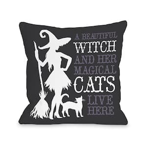 Beautiful Witch Grey Black Graphic Polyester 16 in. x 16 in. Throw Pillow