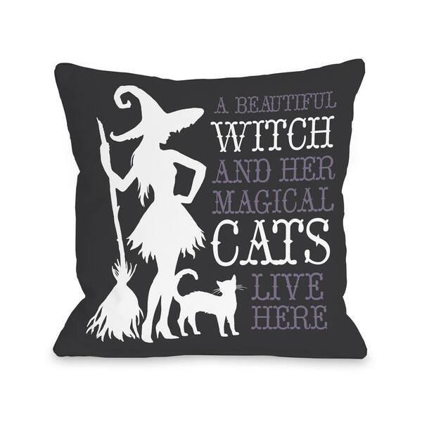 Unbranded Beautiful Witch Grey Black Graphic Polyester 16 in. x 16 in. Throw Pillow