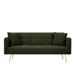 70 in. Green Teddy Velvet Twin Size Adjustable Sofa Bed with Folding Armrests