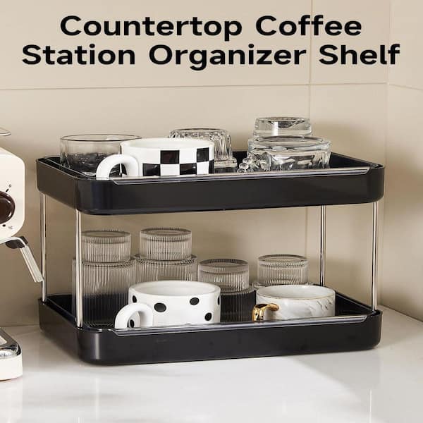 Wudkey 2-Tier Black Whisky Glass Holder, Mug Drying Rack with
