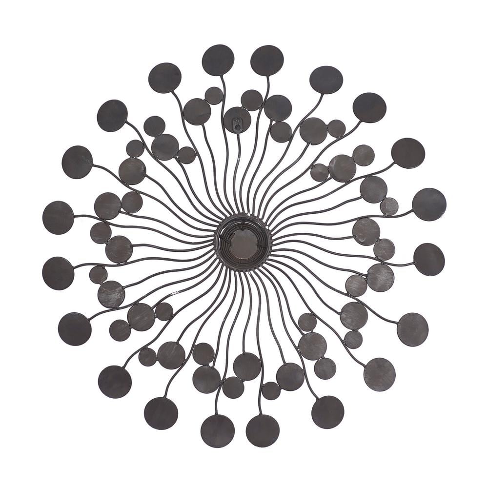 Multi-Colored Iron Sunburst Wall Sculpture with Marble Accents