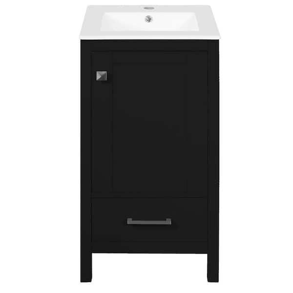 18 in. Freestanding Black Bath Vanity with White Ceramic Top Soft-Close Drawers and Door Organizer
