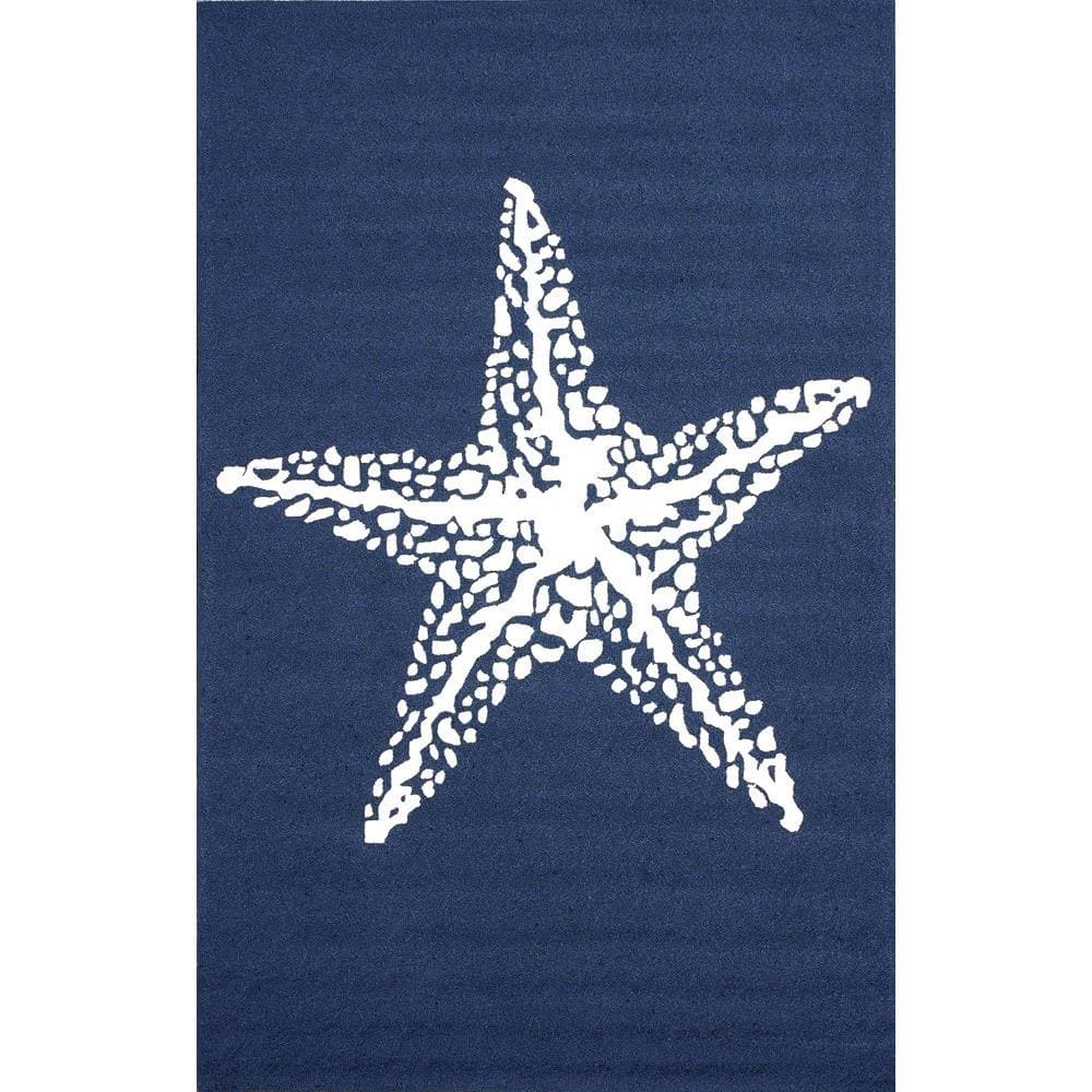 Navy Starfish Hand Hooked Synthetic 2x4 Indoor/Outdoor Rug