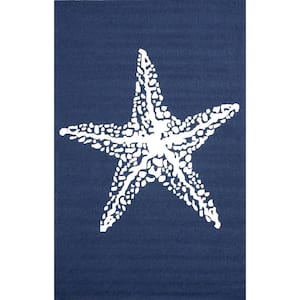 Airelibre Starfish Navy Doormat 2 ft. x 4 ft. Indoor/Outdoor Patio Area Rug