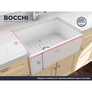 Contempo Farmhouse Apron Front Fireclay 27 in. Single Bowl Kitchen Sink with Bottom Grid and Strainer in White