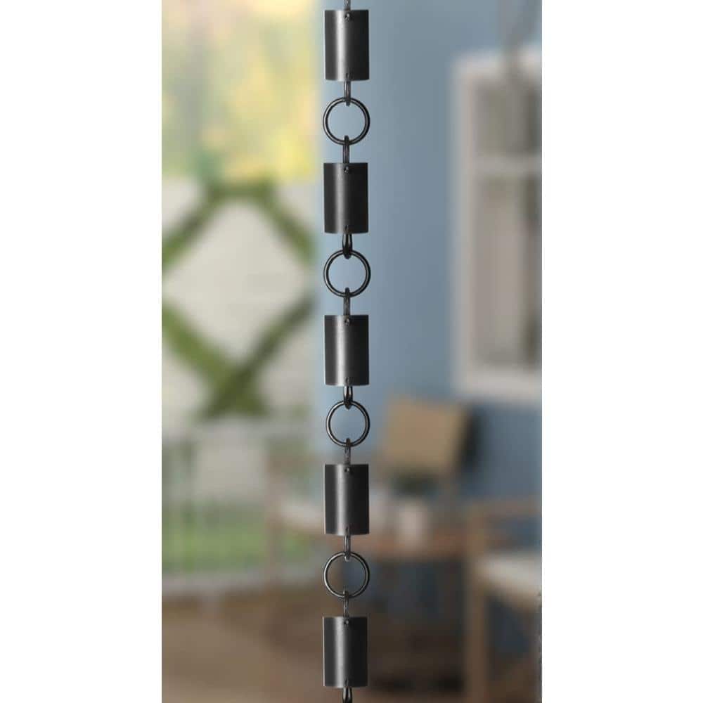 Black Aluminum Cylinder Rain Chain with 23 Cups, 8.5 Feet