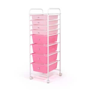 Essentials 8-Plastic Drawer Rolling Storage Cart with Wheels in Pink, 13 in. W x 14 in. D x 41 in. H
