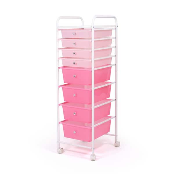 Humble Crew Essentials 8-Plastic Drawer Rolling Storage Cart with Wheels in Pink, 13 in. W x 14 in. D x 41 in. H