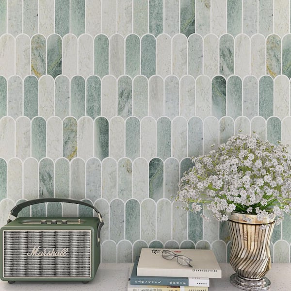 Moonlit Arches 6" Green 10.4 in. x 9.77 in. Picket Polished Marble Mosaic Wall and Floor Tile (7.1 sq. ft./Case)