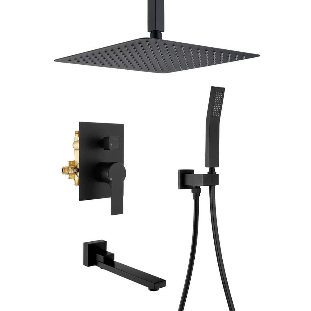 Single Handle 1-Spray Ceiling-Mounted Tub and Shower Faucet 1.8 GPM 12 In. Shower System in Matte Black Valve Included price history on PriceWatchPro
