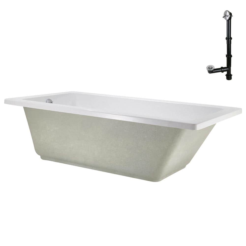 60" x 32" Glossy White Acrylic Soaking Drop-In Bathtub