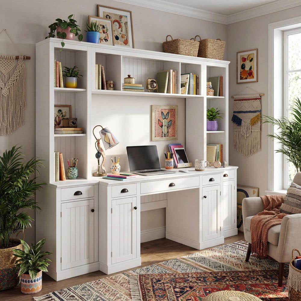 FUFU&GAGA 88.5 in. Rectangular White Engineered Wood 5-Drawer