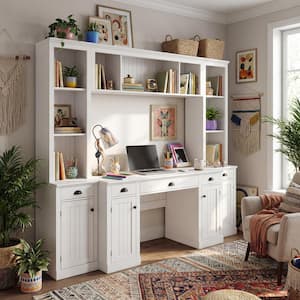 FUFU&GAGA 68.5 in. W L-Shaped White Wood 3-Drawer Electric